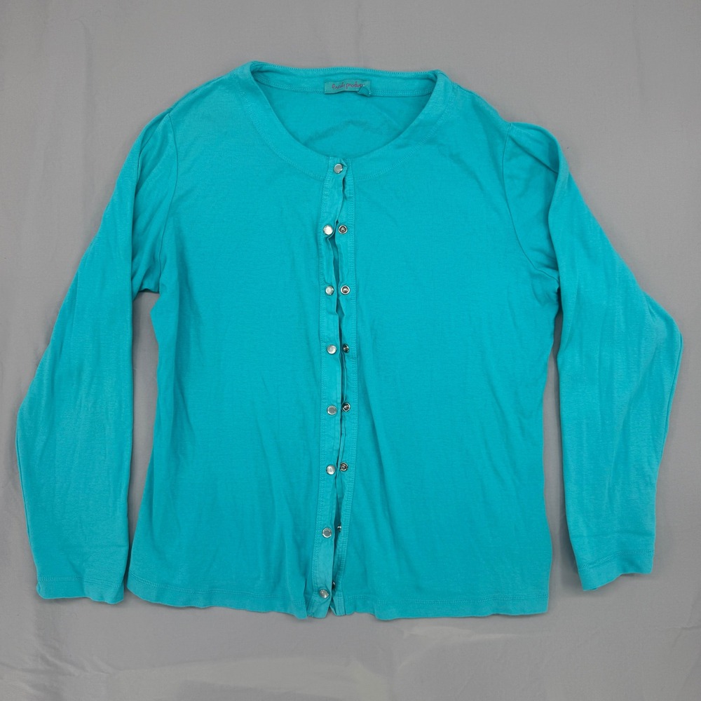 Fresh Produce Womens Turquoise Blue Cotton Snap Front Cardigan Made in USA
